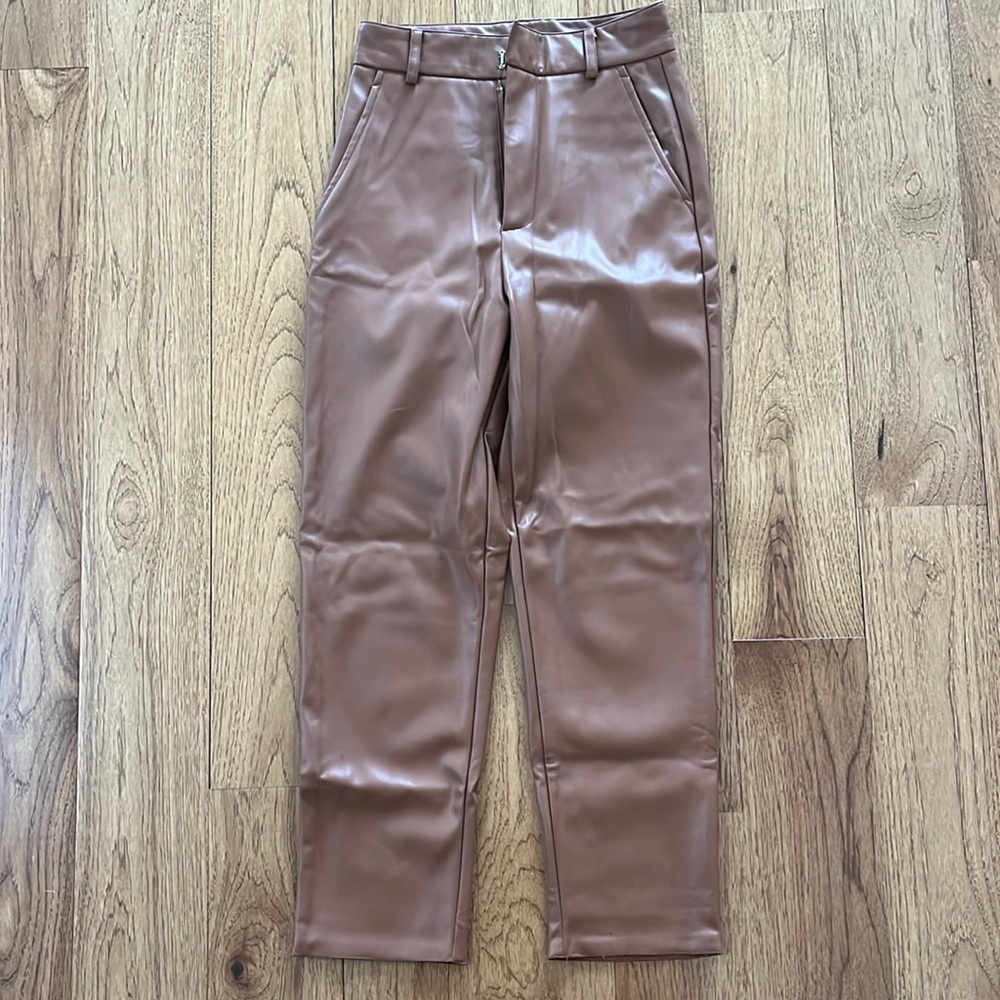 Vegan faux leather small light brown/tan pants